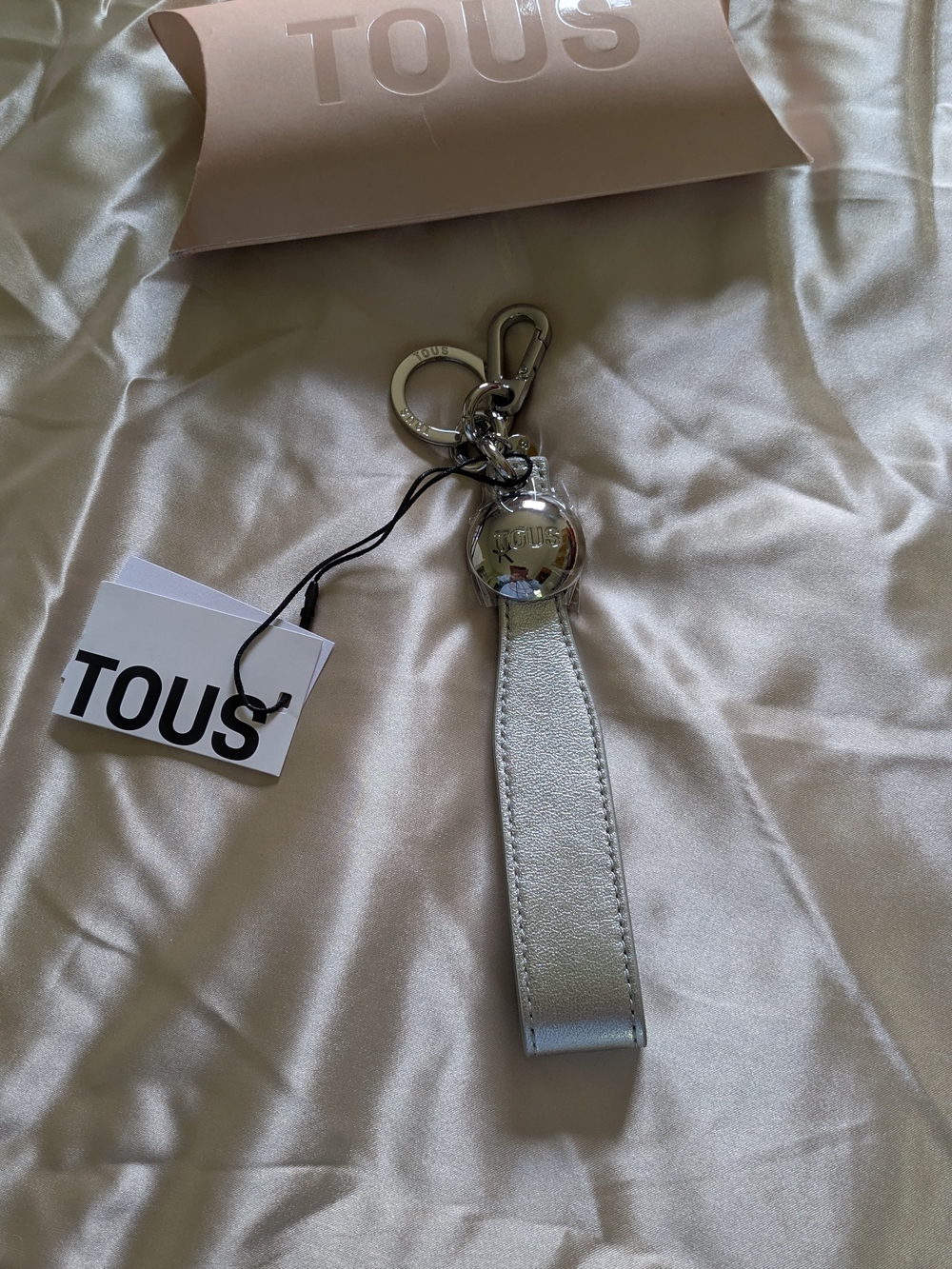 TOUS Silver Leather Strap Key & Charm Keychain
